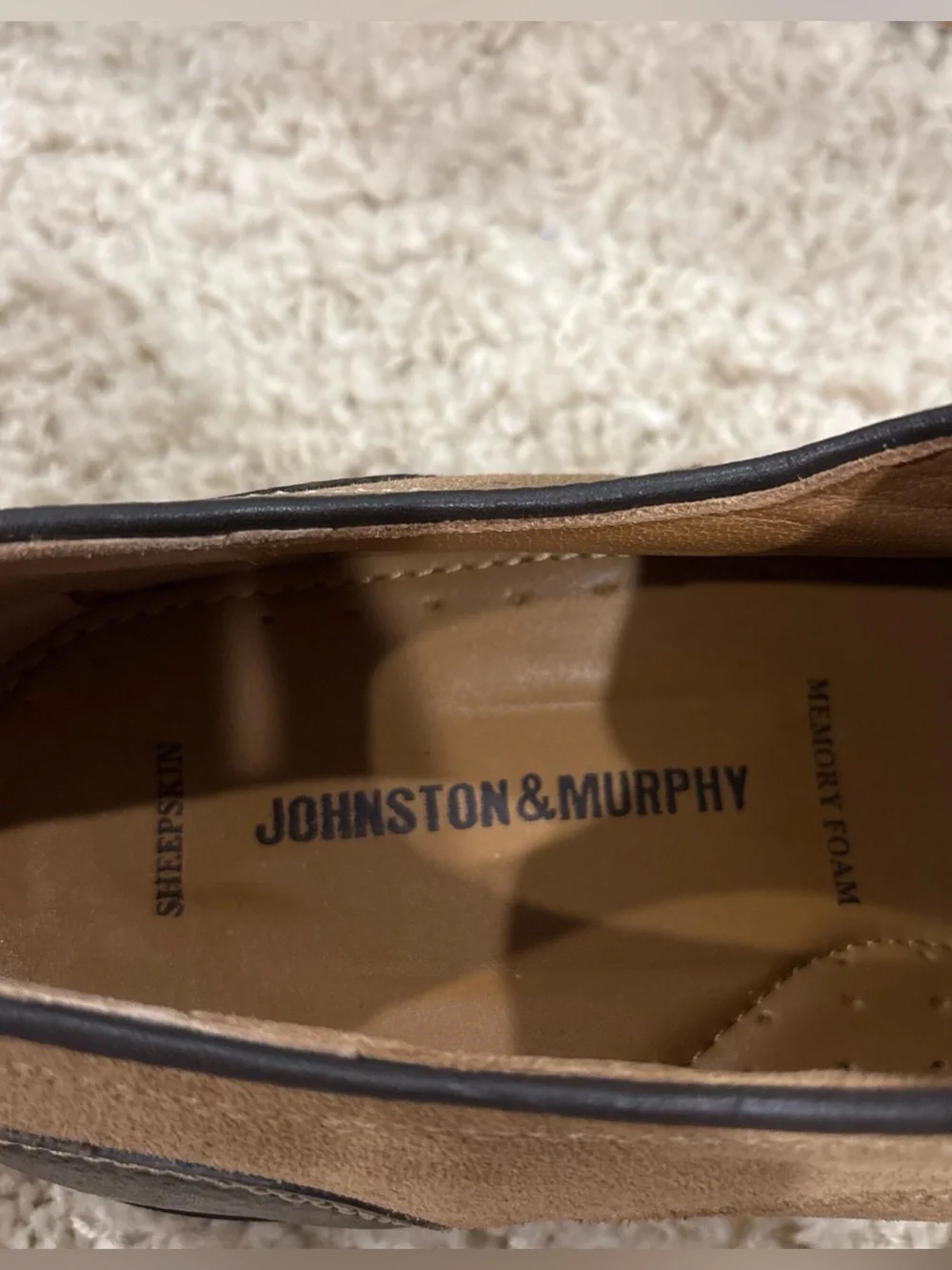 Johnston & Murphy Men's Size 11 Sheepskin Plain Toe Suede Oxford Tan Brown Shoes